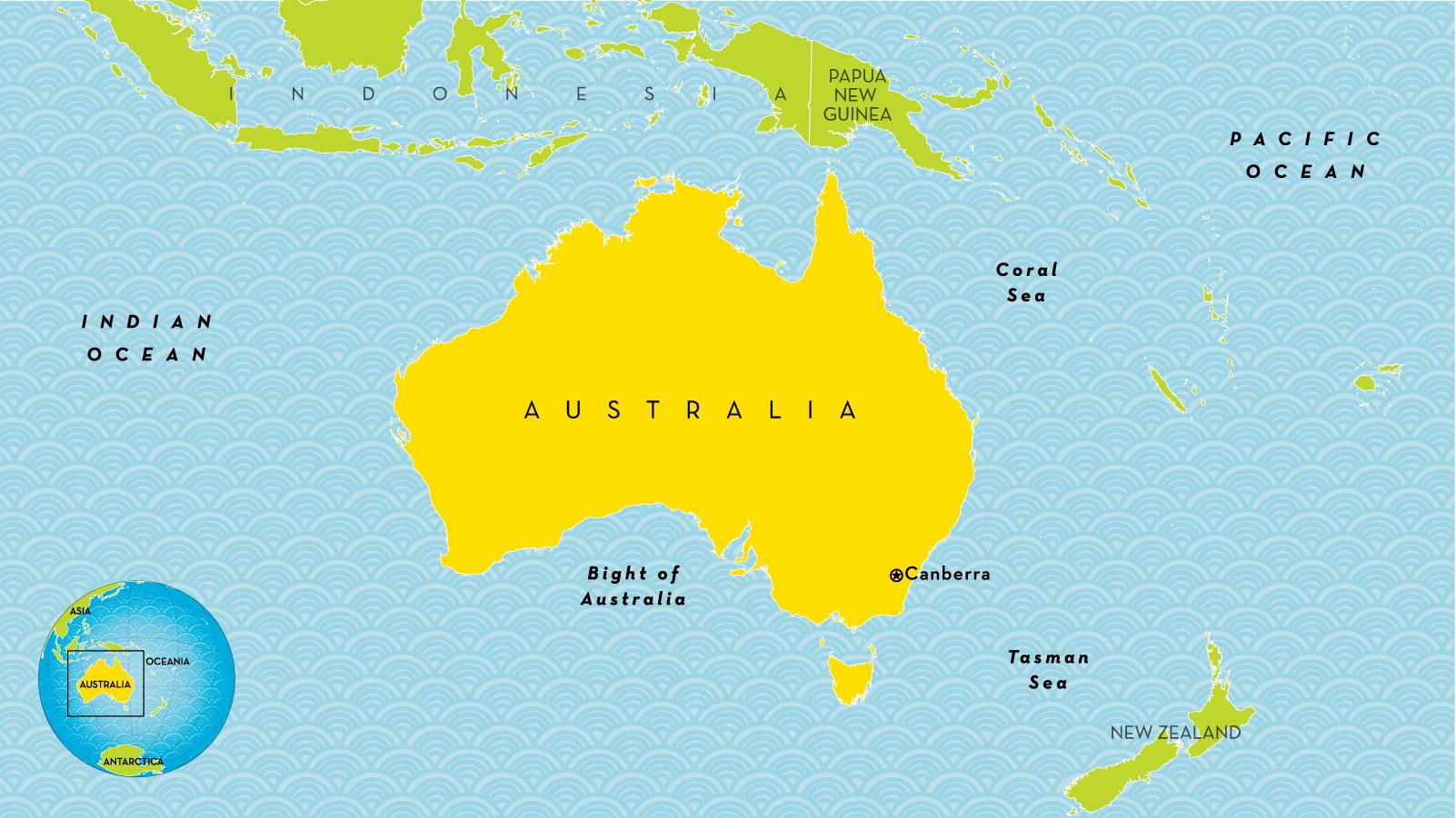 oseania kart Australia landet kart   Land kart over Australia (Australia og New 